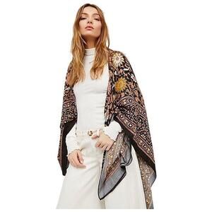 Free People Magic Dance Duster OS Black Floral Border Print Open Front Kimono